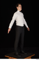  Jamie black shoes black trousers bow tie dressed standing uniform waiter uniform white shirt whole body 0016.jpg